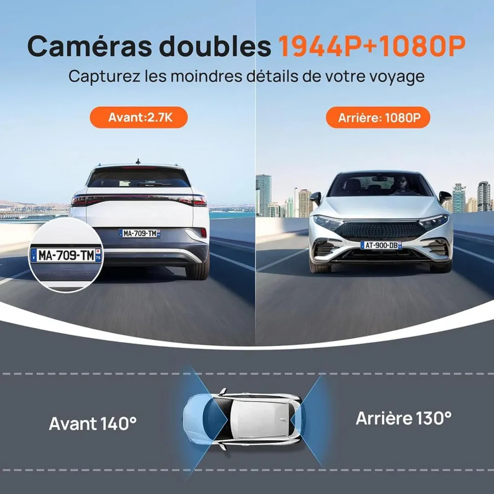 70mai - Caméra embarquée doublement avant/arrière, mode stationnement 24h/24, détection de mouvement, vision nocturne - Co...