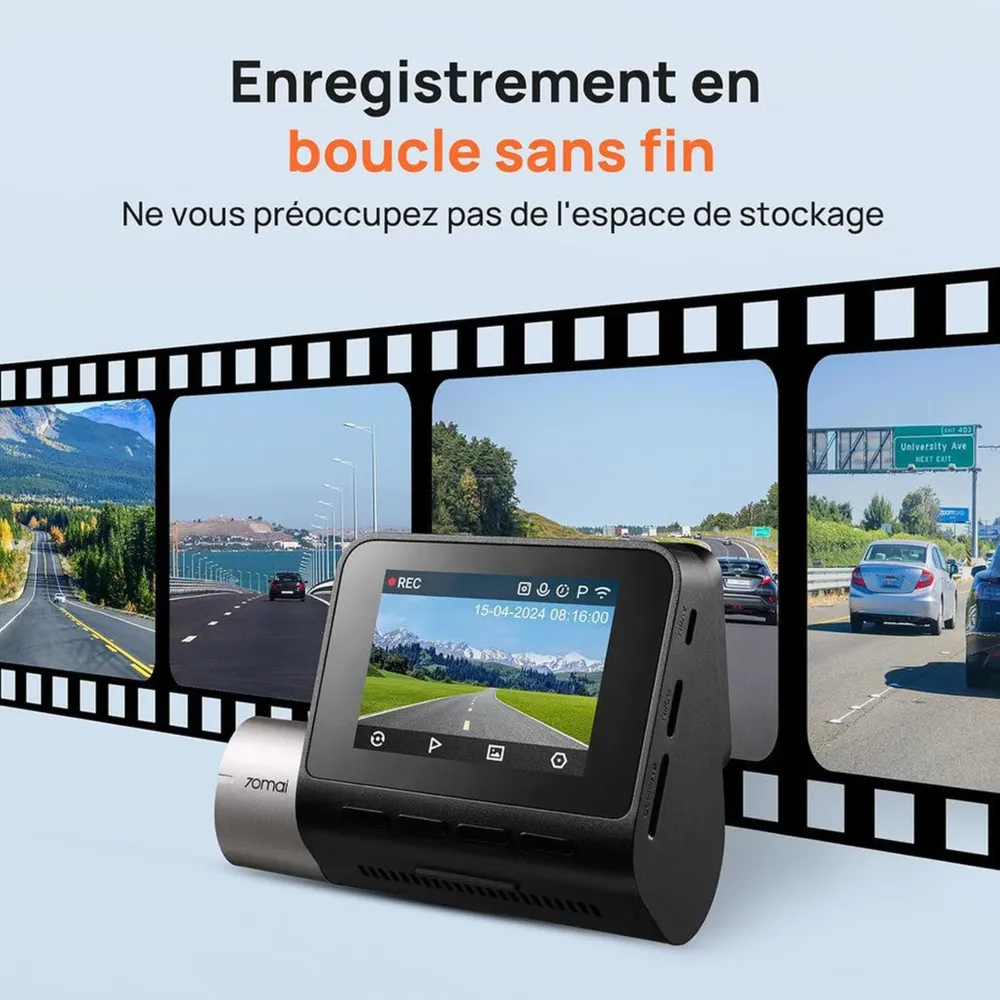 70mai - Caméra embarquée doublement avant/arrière, mode stationnement 24h/24, détection de mouvement, vision nocturne - Co...