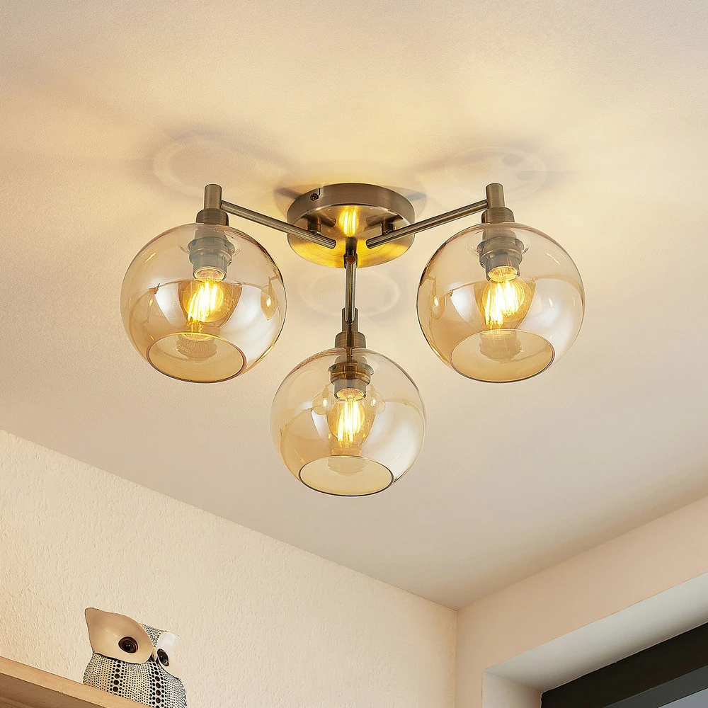 Lindby Jemissa plafonnier, à 3 lampes, ambre | Étanche | Longue durée