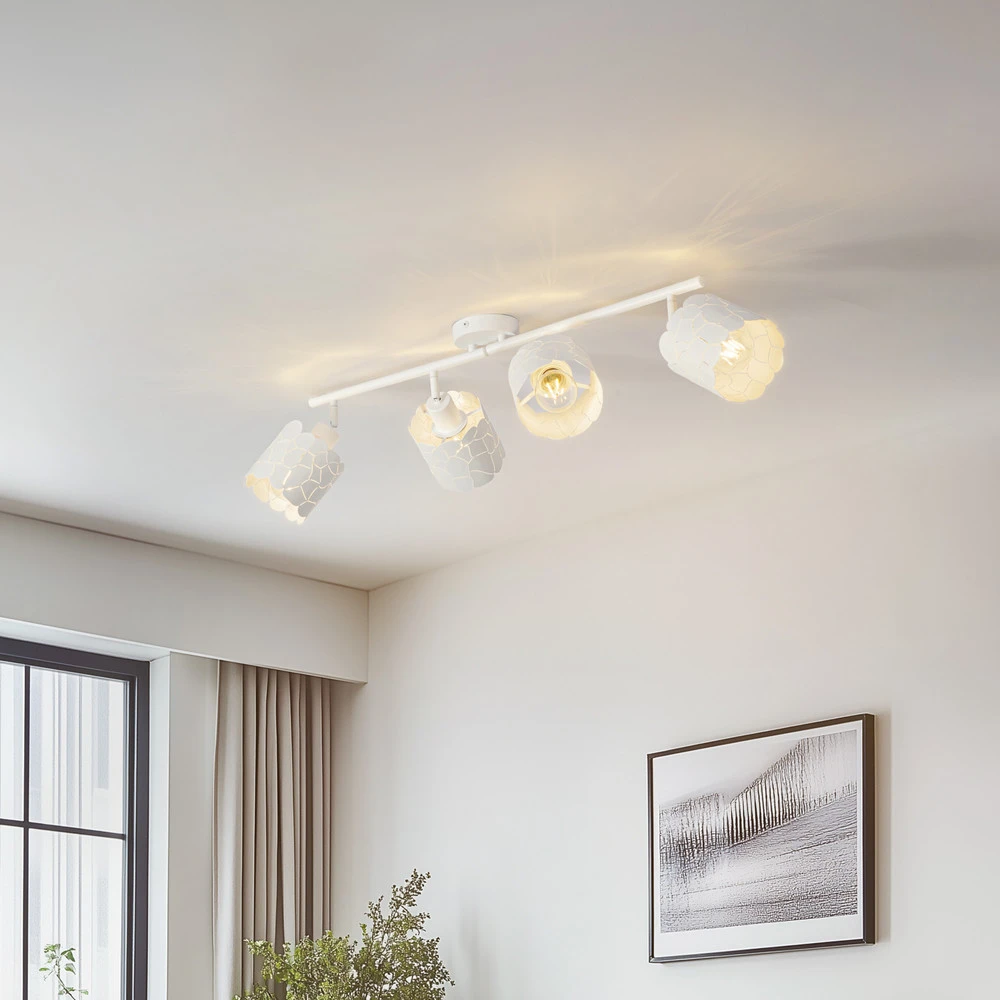 Lindby plafonnier Aralena, blanc, 4 lampes, longueur 97 cm