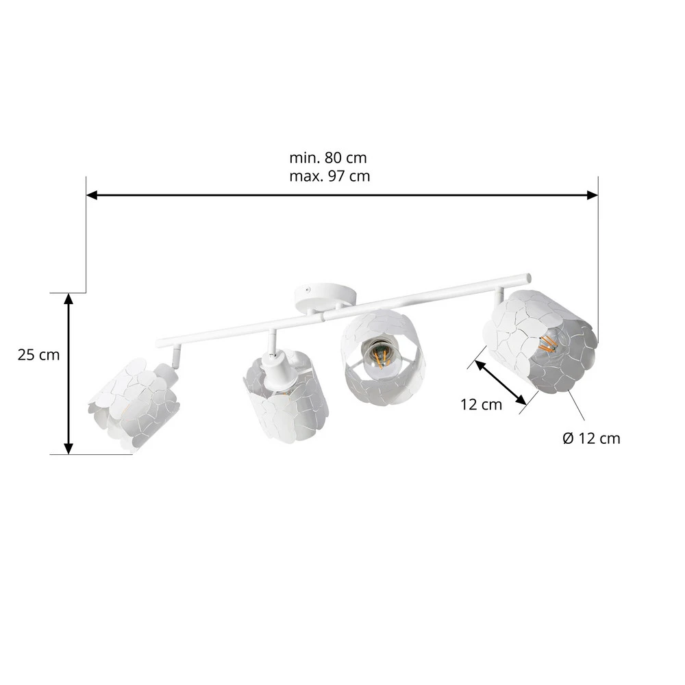 Lindby plafonnier Aralena, blanc, 4 lampes, longueur 97 cm