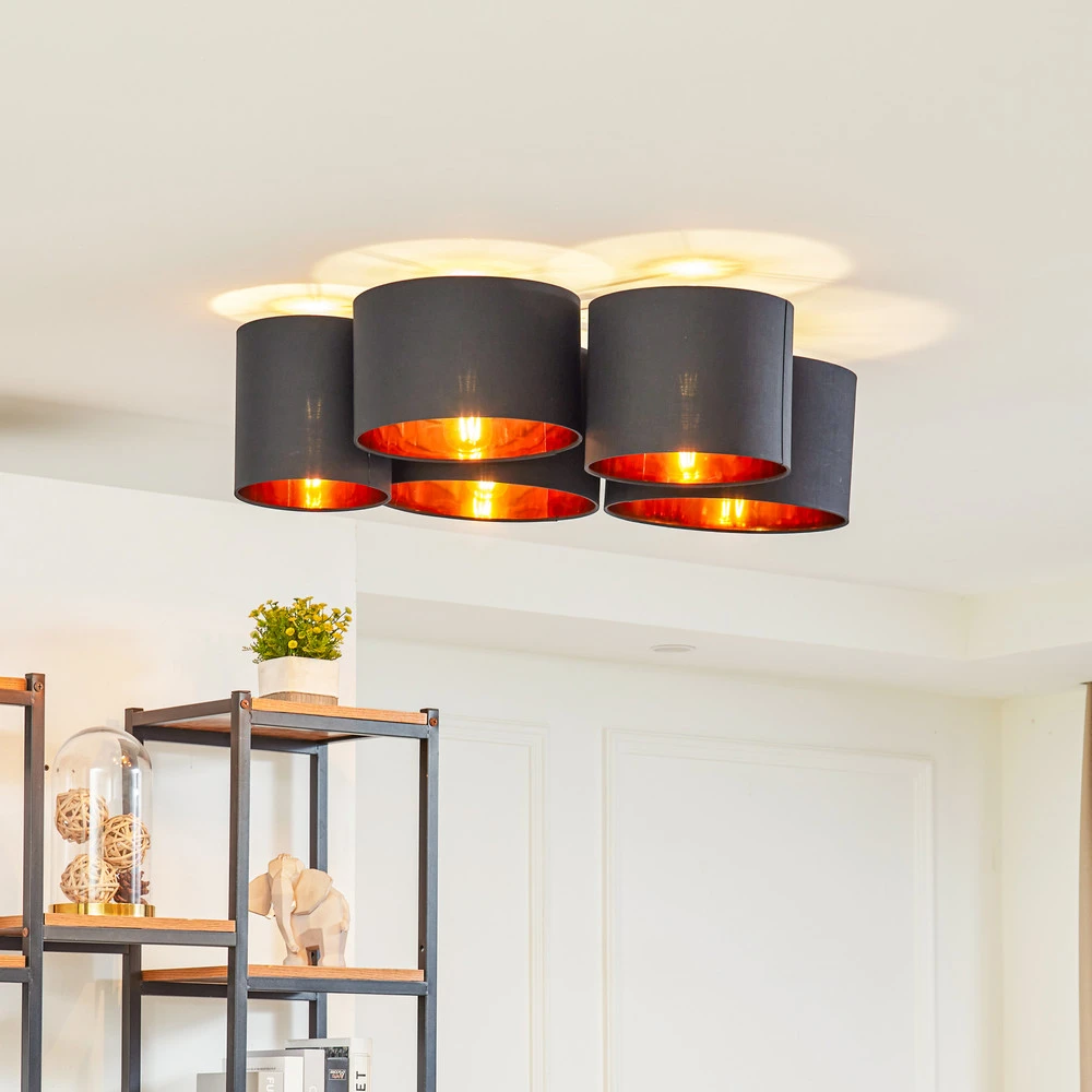 Lindby plafonnier Laurenz, à 5 lampes, 83cm noir/or H7 12V
