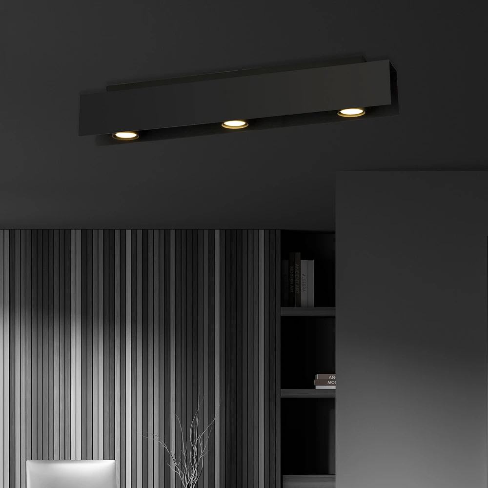 Plafonnier Kenno, noir, à trois lampes Certifié E