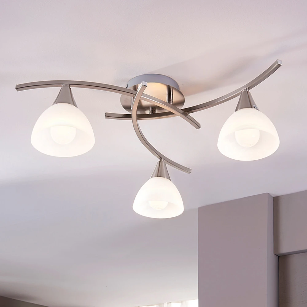 Résistant aux Intempéries Della - plafonnier nickel mat, à 3 lampes
