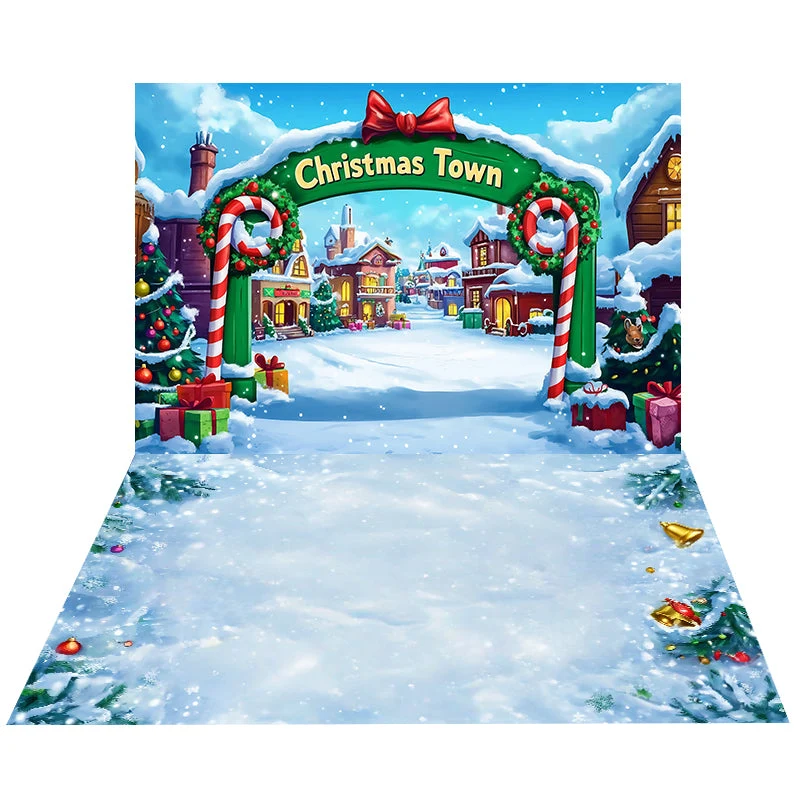 Toile de fond Ville de Noël Voituretoon + Sol Neige Ornements MRR8-215