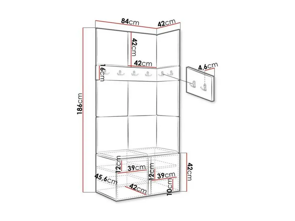 Meuble d'entrée Hartford 264, 186x84x46cm, Graphite, Stratifié|Tapisserie
