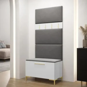 Meuble d'entrée Hartford F102, 196x84x46cm, Blanc, Stratifié|Tapisserie format 120x60cm