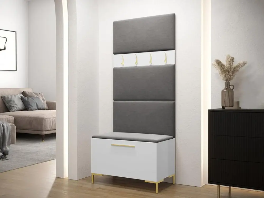 Meuble d'entrée Hartford F102, 196x84x46cm, Blanc, Stratifié|Tapisserie format 120x60cm