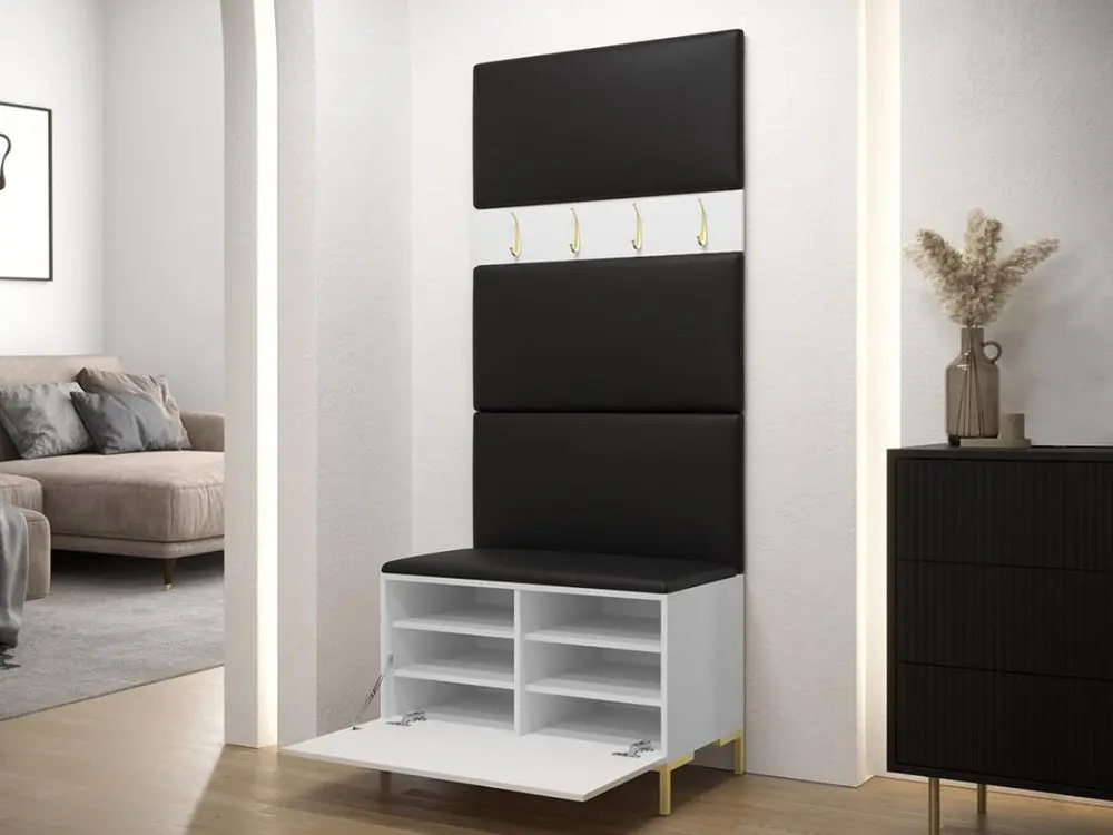 Meuble d'entrée Hartford F102, 196x84x46cm, Blanc, Stratifié|Tapisserie format 120x60cm