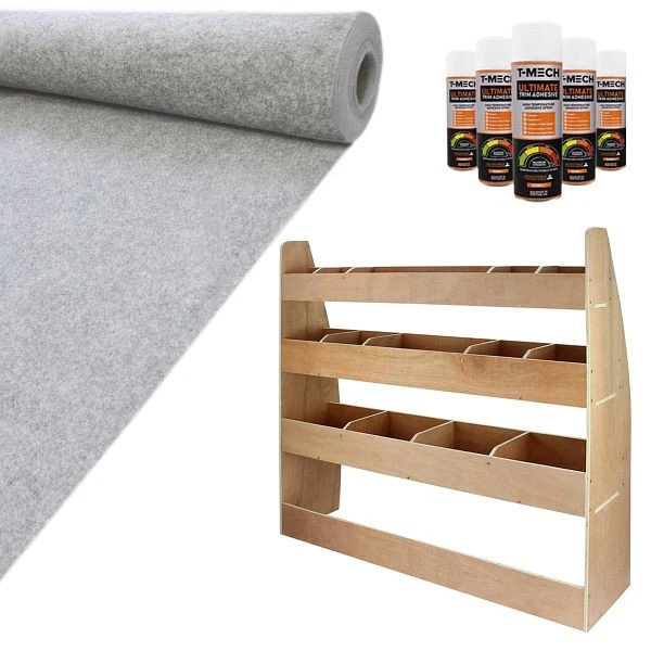 Monster Racking 26319 Tapis gris argenté super extensible avec adhésif et réseau d'étagères VW Caddy 11 m² comman...