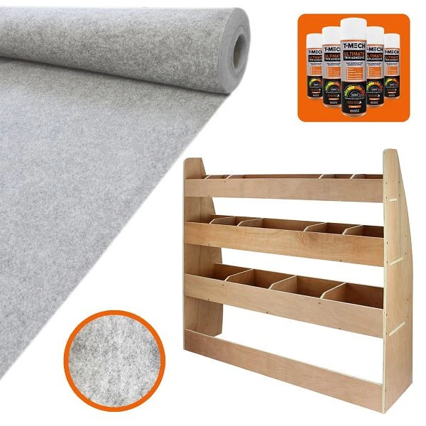 Monster Racking 26319 Tapis gris argenté super extensible avec adhésif et réseau d'étagères VW Caddy 11 m² comman...