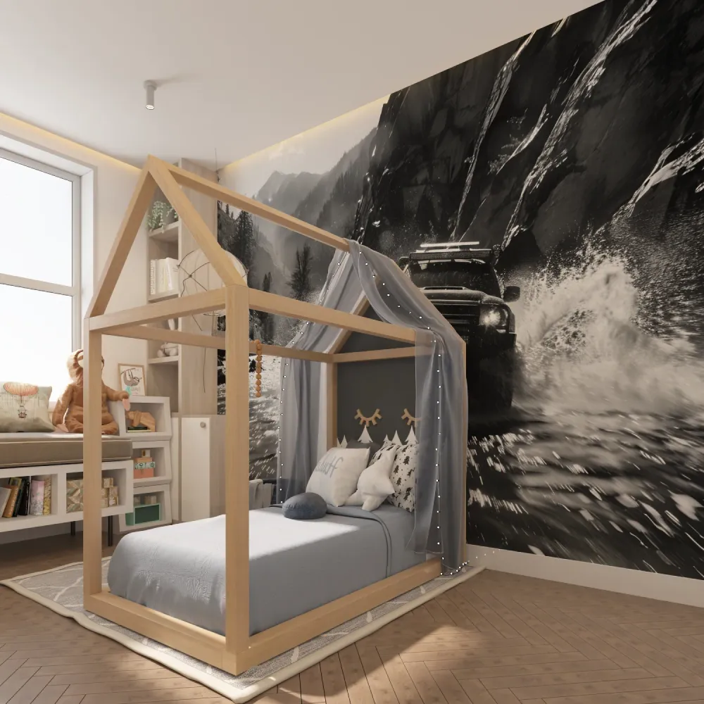 Papier Peint Mural Aventure | Design de Voiture de Rallye Noir et Blanc
