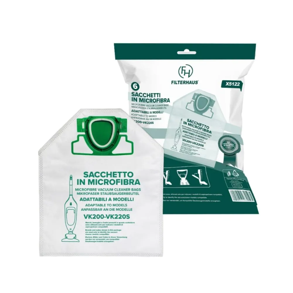 Sacchetti Compatibili VK200 Microfibra – 6 Pezzi Adattabili Vorwerk
