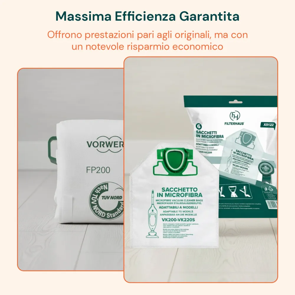 Sacchetti Compatibili VK200 Microfibra – 6 Pezzi Adattabili Vorwerk