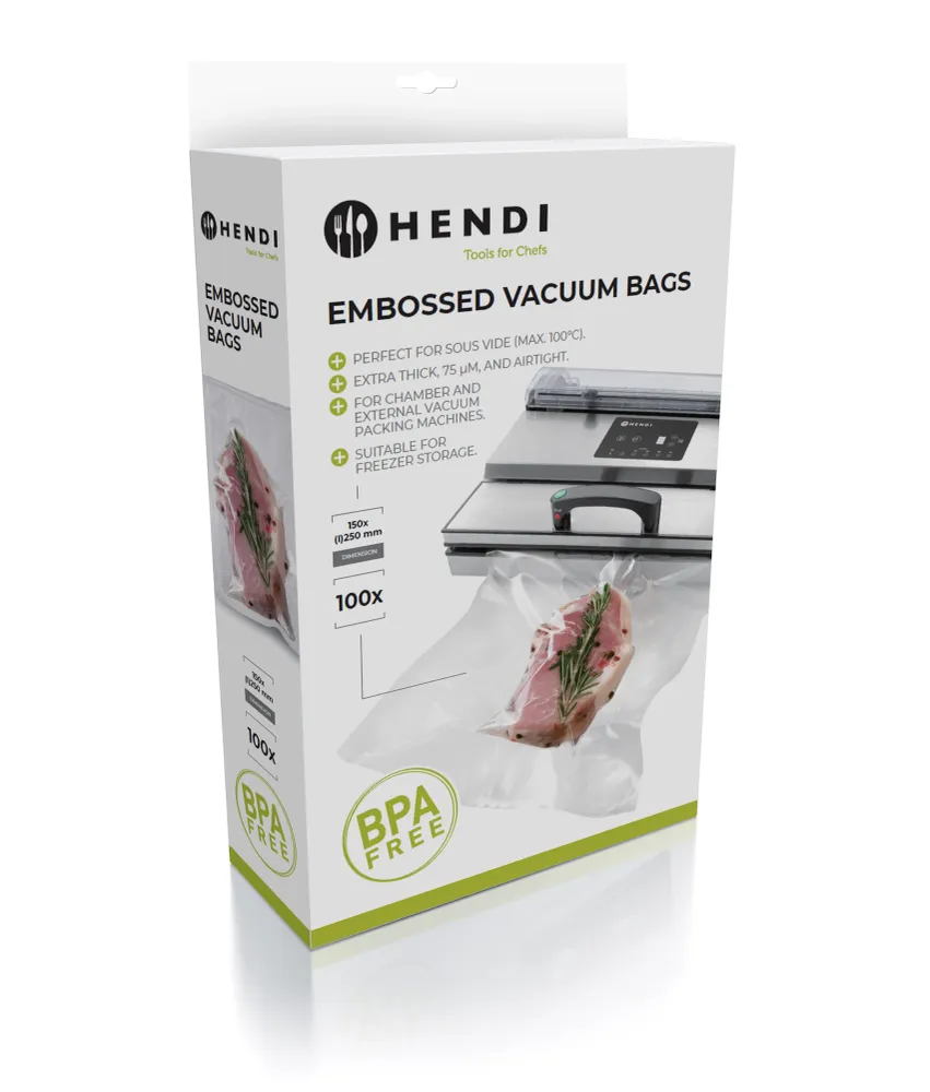 Sacs sous vide Hendi avec relief - Sacs sous vide - 150 x 250 mm - Convient aux machines de mise sous creux FoodSaver