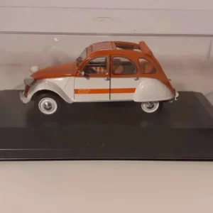 Citroën 2 CV Spot orange et blanche (boite plexi) en noir mat