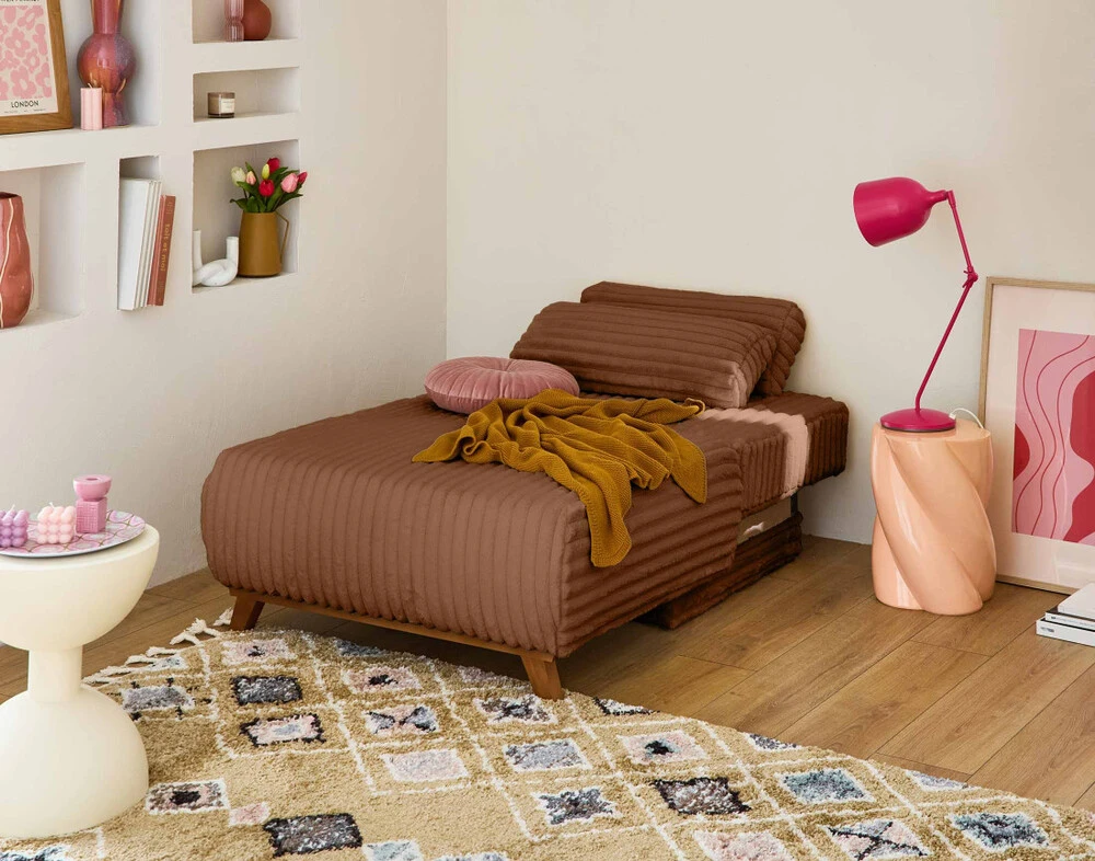 Cristal - fauteuil - modulable avec coffre - en fausse fourrure côtelée