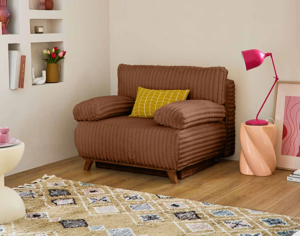 Cristal - fauteuil - modulable avec coffre - en fausse fourrure côtelée