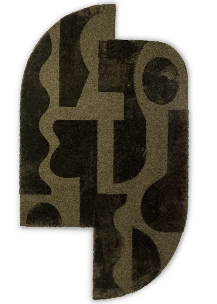 Fresco Form Forest Green Irregular Fait main Rug
