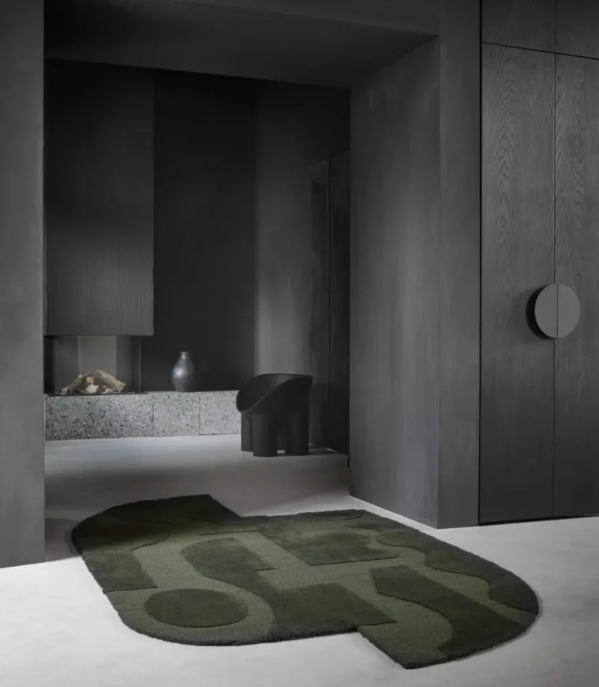 Fresco Form Forest Green Irregular Fait main Rug
