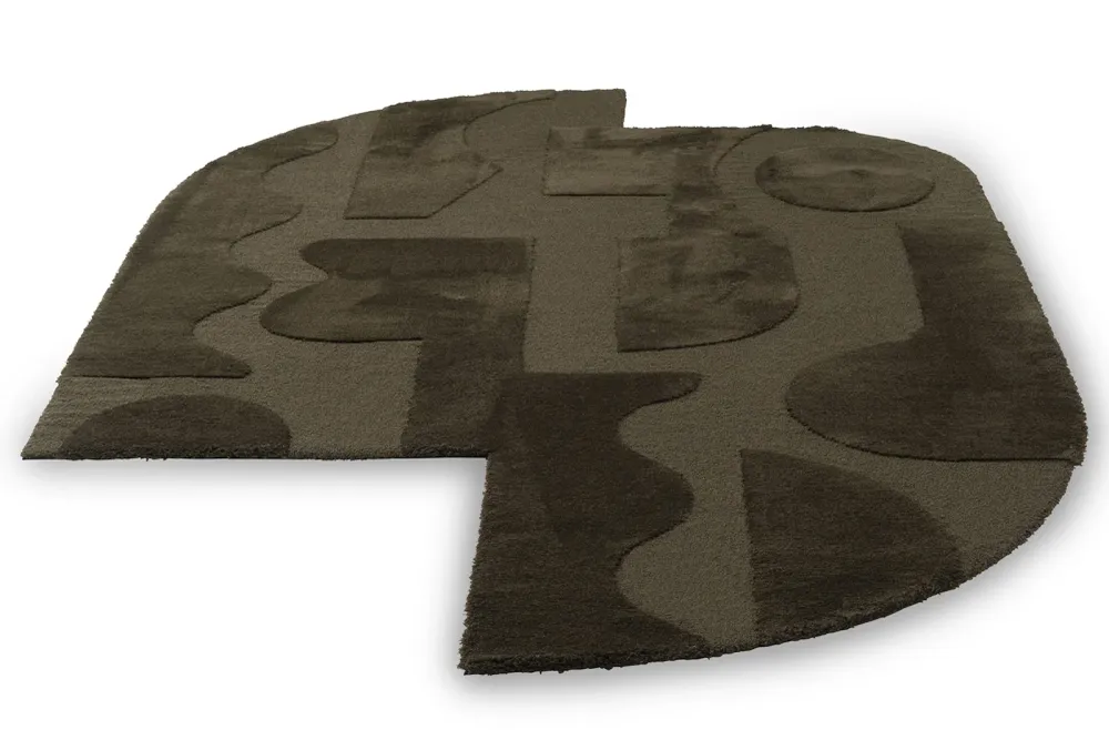 Fresco Form Forest Green Irregular Fait main Rug