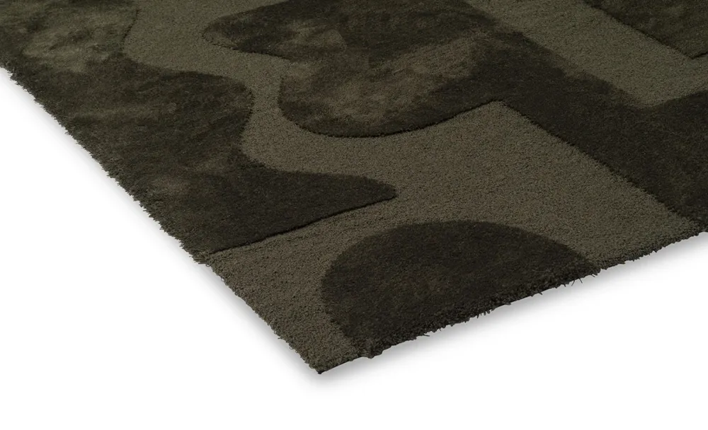 Fresco Form Forest Green Irregular Fait main Rug