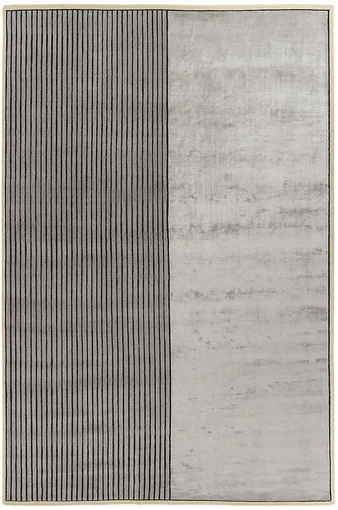 Hand Woven Grey Striped Viscose / Laine Rug