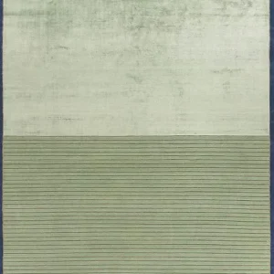 Hand Woven Vert êt Striped Viscose / Wool Rug
