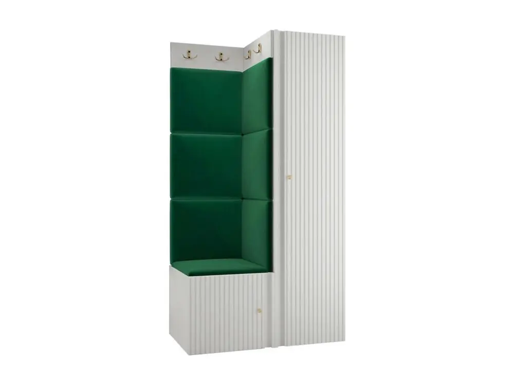 Meuble d'entrée Hartford 390, 186x82x46cm, Blanc|Vert, Stratifié|Tapisserie|MDF
