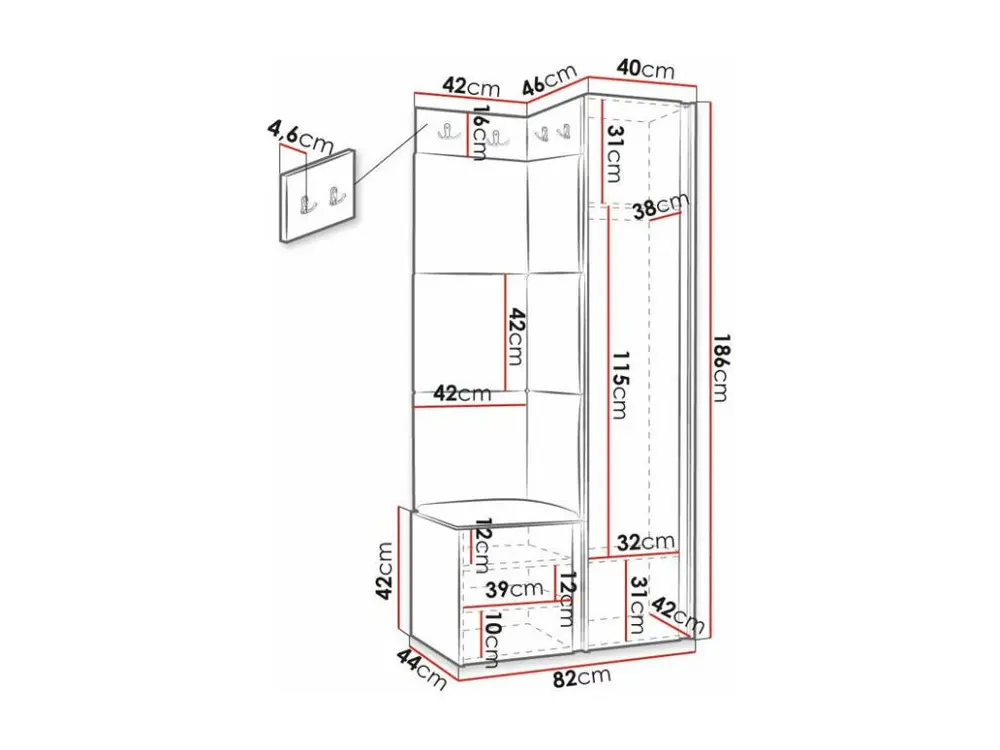Meuble d'entrée Hartford 390, 186x82x46cm, Blanc|Vert, Stratifié|Tapisserie|MDF