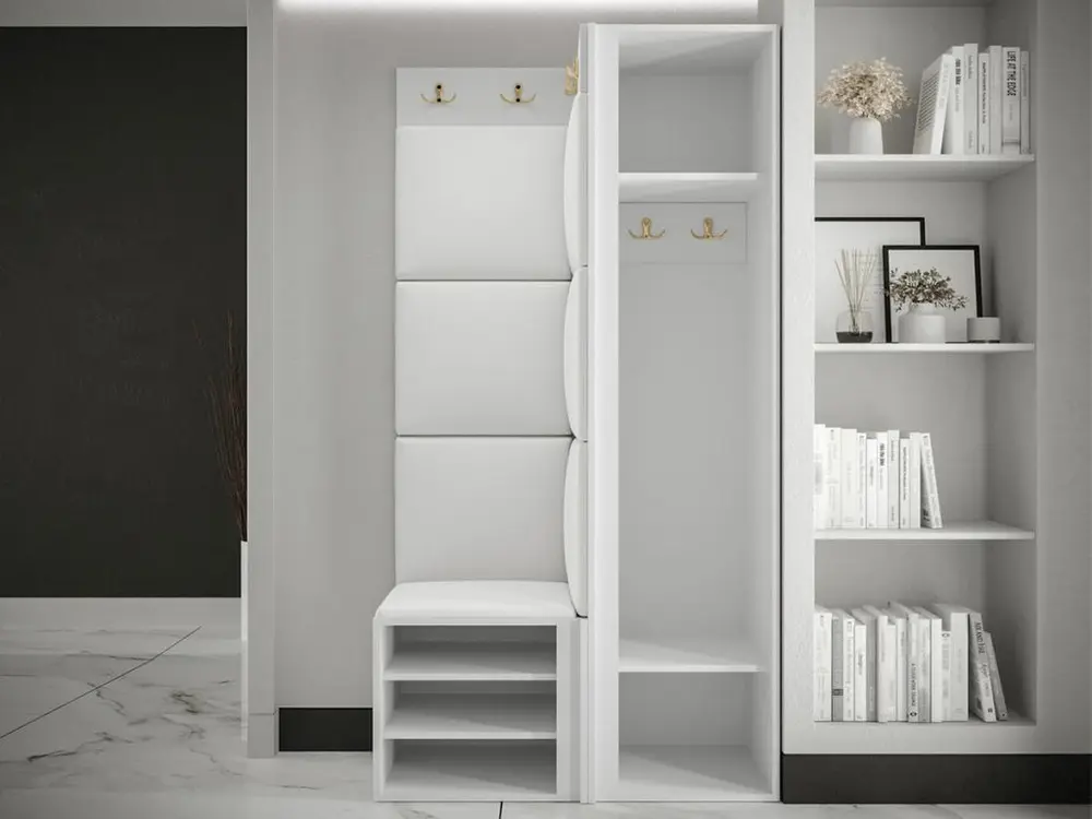 Meuble d'entrée Hartford 390, 186x82x46cm, Blanc|Vert, Stratifié|Tapisserie|MDF