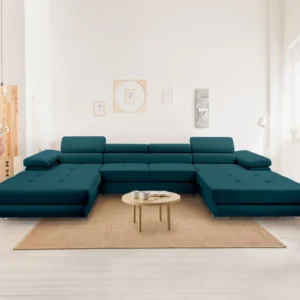 Pablo - canapé panoramique en U - 7 places - polyvalent avec coffres et têtières réglables - en velours