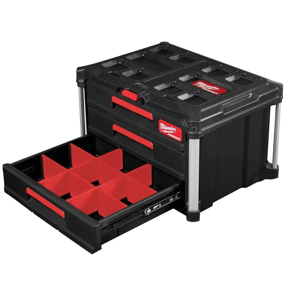 Protège-mains Milwaukee Packout Trolley Case 3 Drawer Tool Box