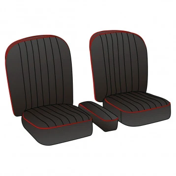 SEAT ASSEMBLY, EN CUIR SOUPLE, BLACK/RED PIPING, PAIR