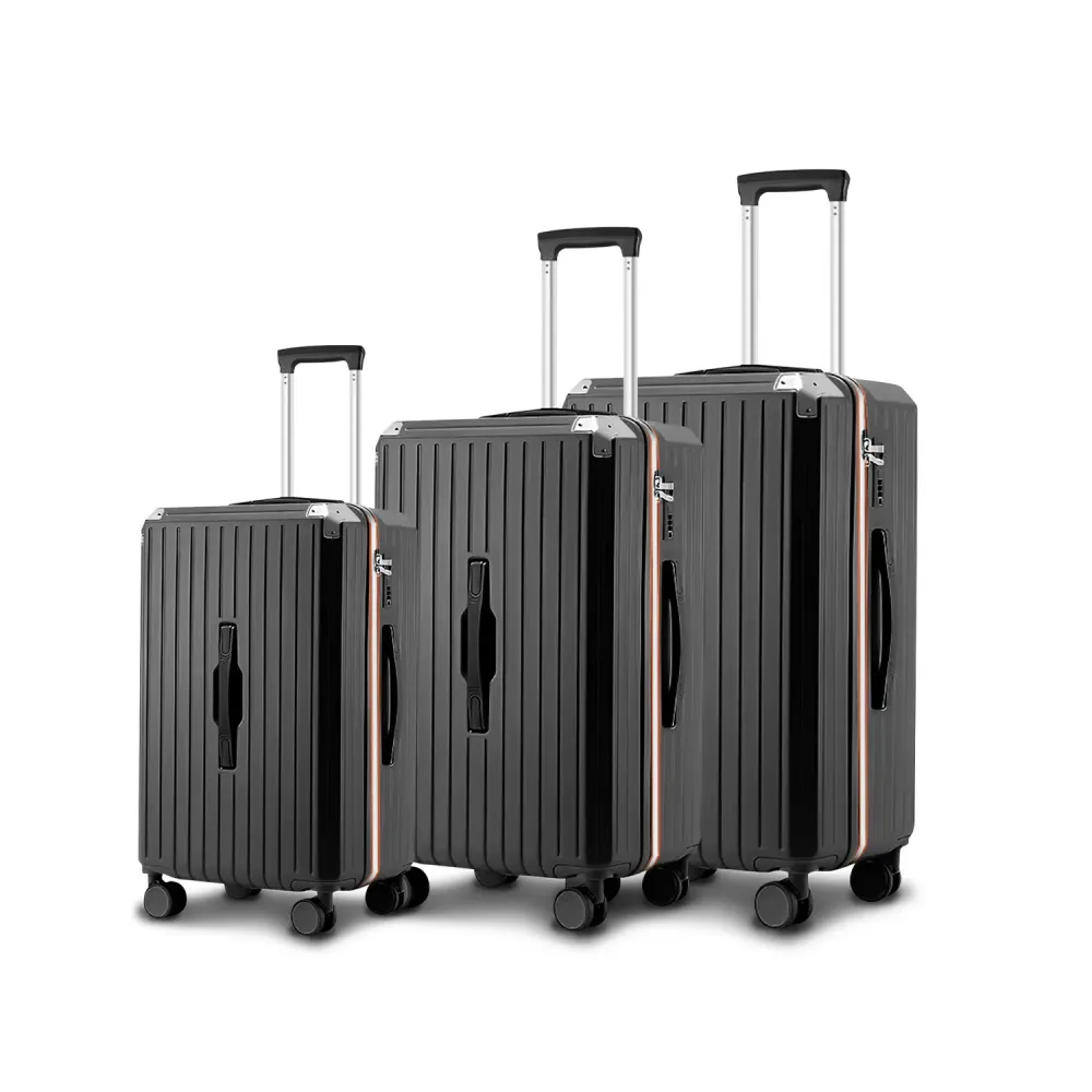 Valigie Trolley Nero 56-66-76 cm ABS con Doppie Ruote Girevoli avec mousses incluses
