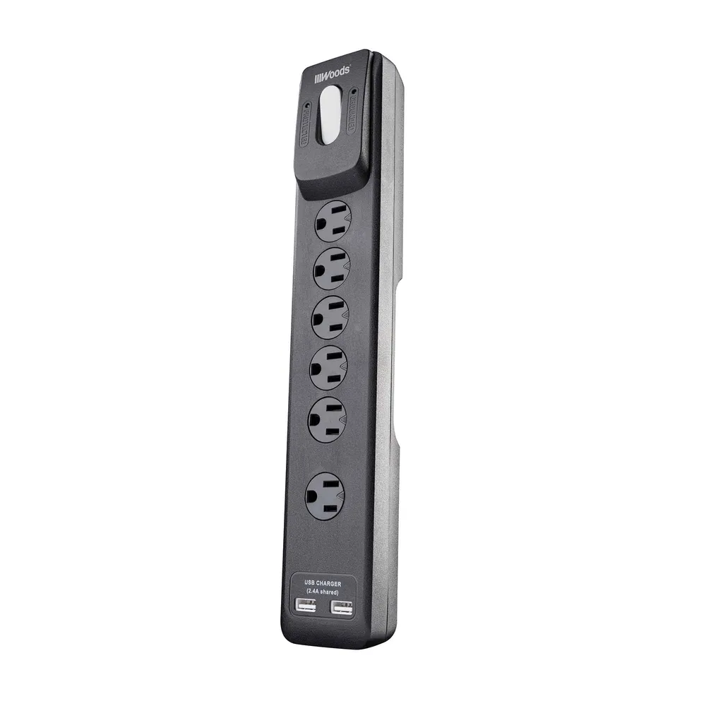 Barre d’alimentation à 6 prises et 2 ports USB avec protecteur de surtension, 1 780 joules - Montage Universel
