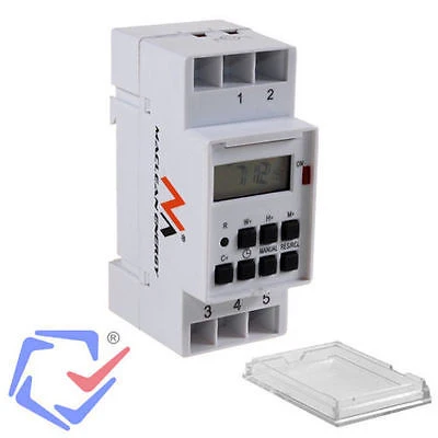 MacLean - MCE09 - Timer de commutation paramétrable numérique pour DIN Rail - 10 programmes - Batterie de sauvegarde