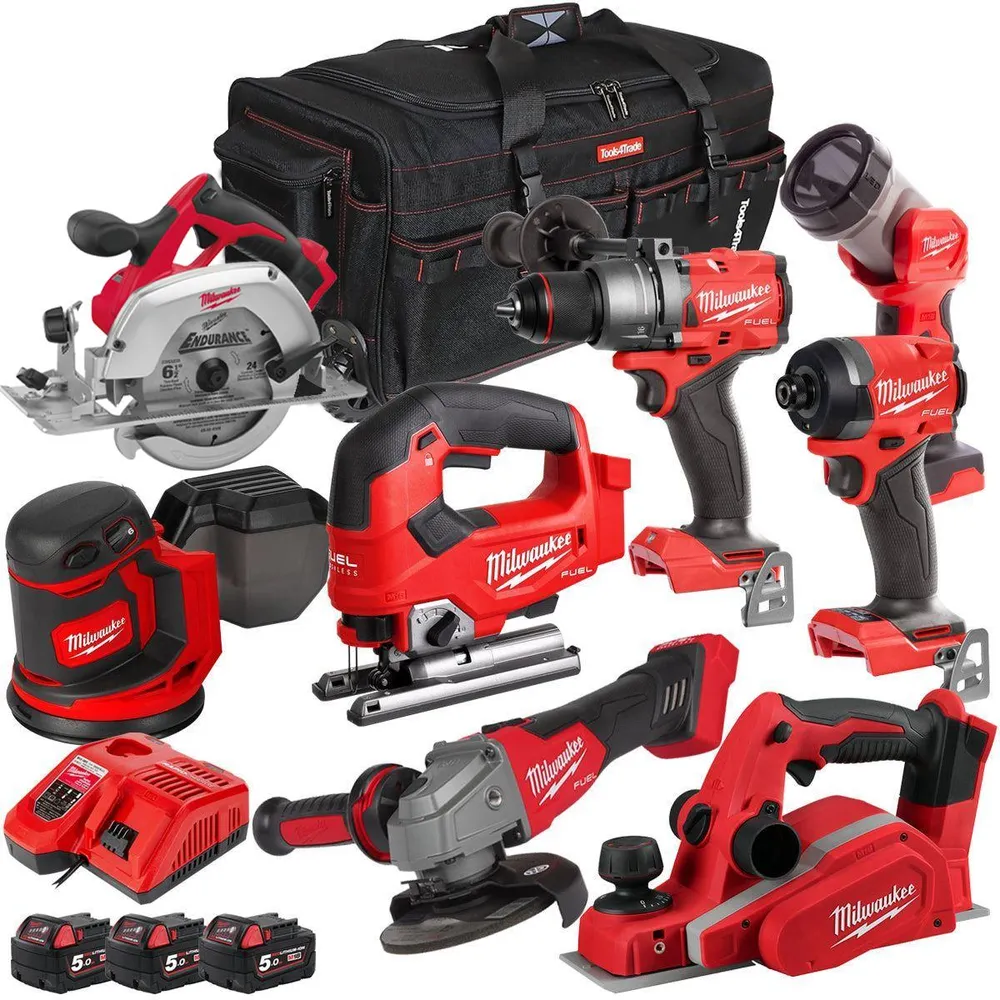 Milwaukee 18V 8 Piece Power Tool Kit 3 x 5.0Ah Batteries T4TKITM-91