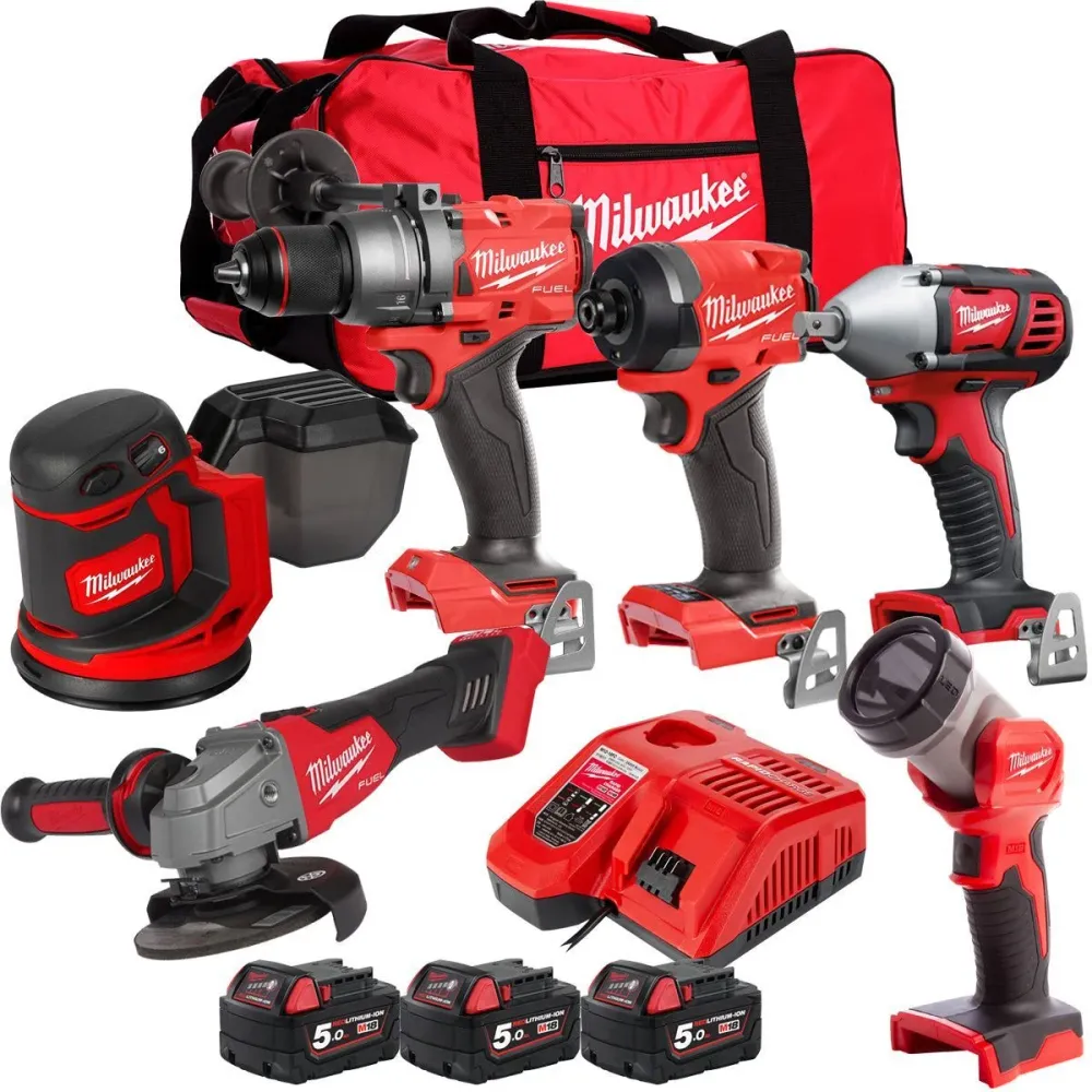 Milwaukee 18V 6 Piece Power Tool Kit 3 x 5.0Ah Batteries T4TKITM-117