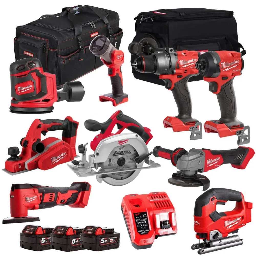 Milwaukee 18V 9 Piece Power Tool Kit 3 x 5.0Ah Batteries T4TKITM-90 compatible avec Renault Master