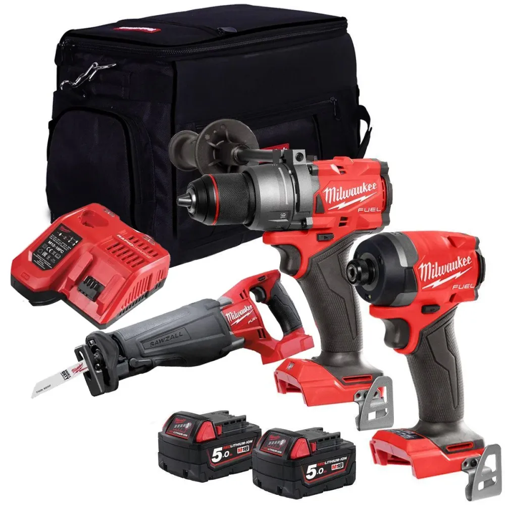 Milwaukee 18V 3 Piece Power Tool Kit 2 x 5.0Ah Batteries T4TKITM-110
