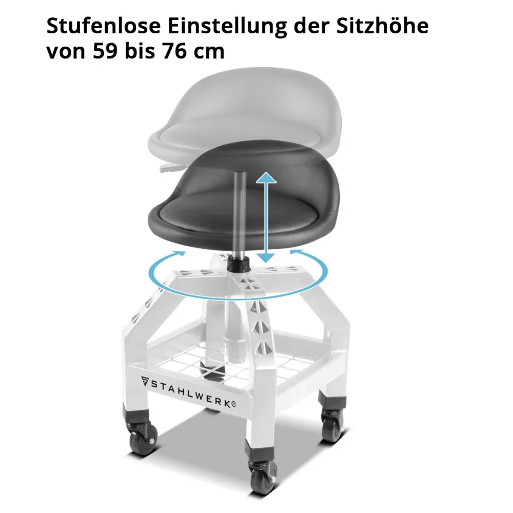 Rangement professionnel Tabouret d'atelier à hauteur d'acierworks à hauteur en acier VWH-300 ST avec élancé compartiment d...