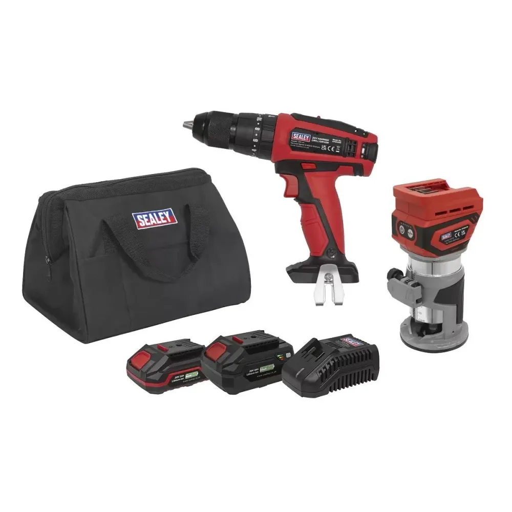 Sealey CP20VCOMBO12 2x20V Autonome Router & Combi Drill Kit -2 Batteries
