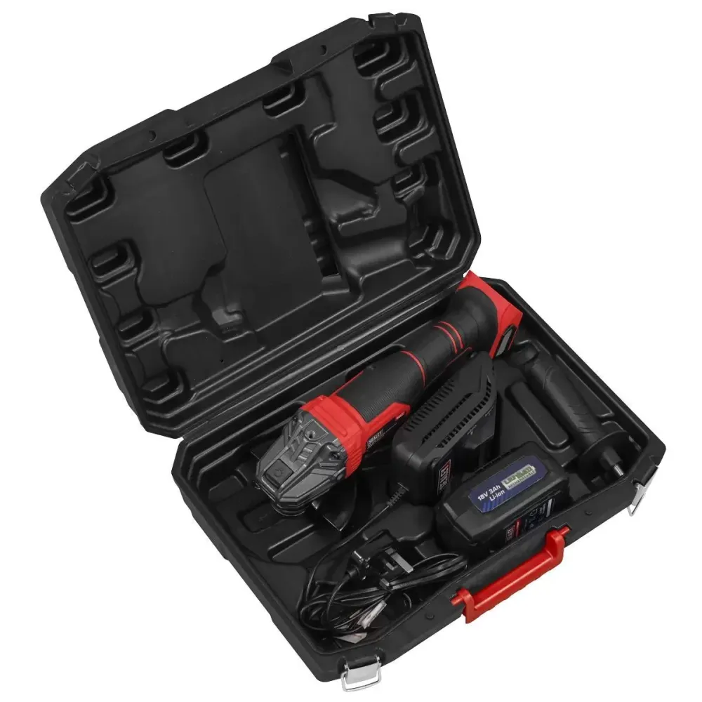 Sealey CP401LI 18V Angle Grinder 115mm 1 x 3Ah lithium-ion battery & 2.4A mains charger storage case