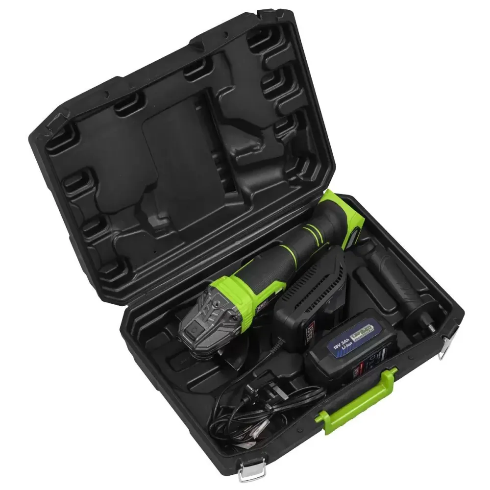 Sealey CP401LIHV 18V Angle Grinder 115mm 1 x 3Ah lithium-ion battery & 2.4A mains charger storage case