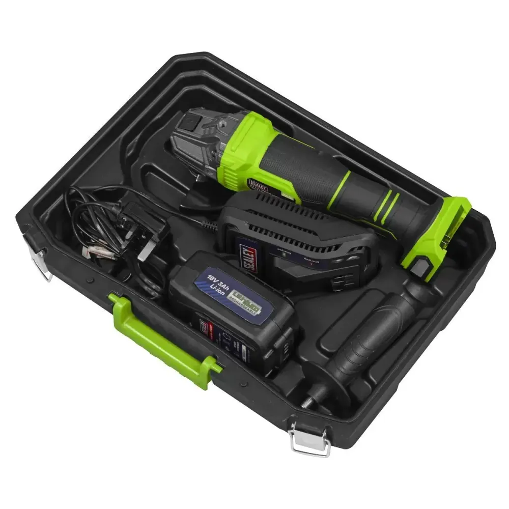 Sealey CP401LIHV 18V Angle Grinder 115mm 1 x 3Ah lithium-ion battery & 2.4A mains charger storage case
