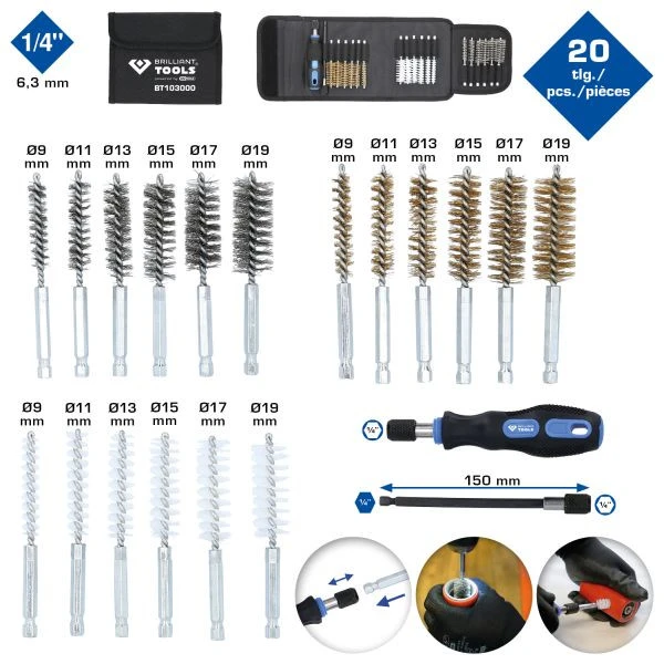 Jeu de brosses de nettoyage Brilliant Tools 20 pièces BT103000 prendre à bas prix