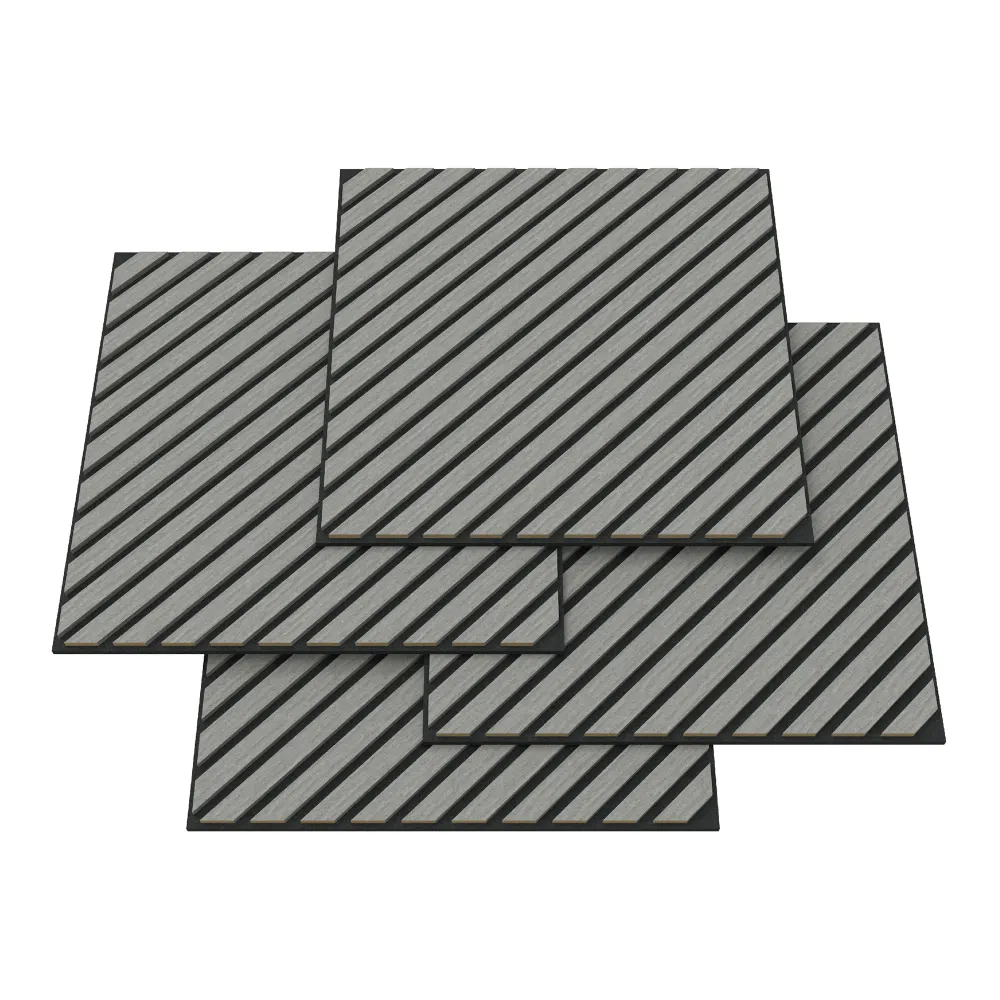 Lot de 4 panneaux acoustiques 1,44 m² à lamelles en diagonale effet chêne gris 03_0009860