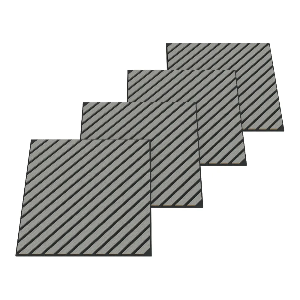 Lot de 4 panneaux acoustiques 1,44 m² à lamelles en diagonale effet chêne gris 03_0009860