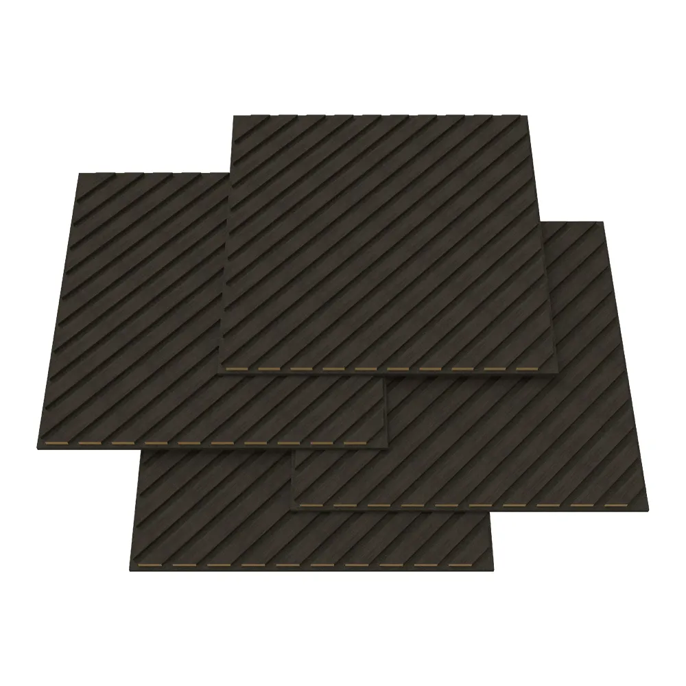 Lot de 4 panneaux acoustiques à lamelles en diagonale 1,44 m² effet chêne gris noir 03_0009865